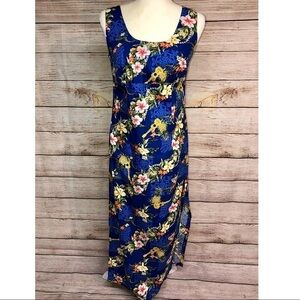 Elegant Floral Midi Dress in Blue